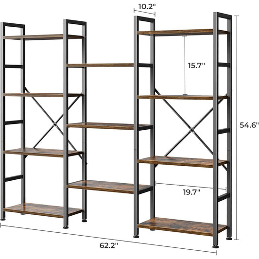 SUPERJARE 4-Tier Bookcase - 11 Open Shelves, Rustic Brown