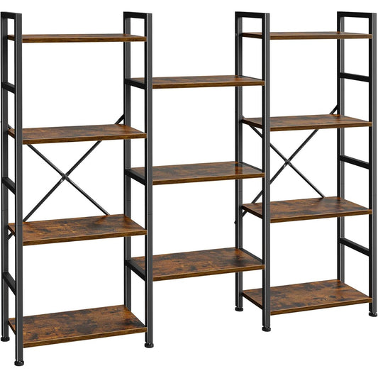 SUPERJARE 4-Tier Bookcase - 11 Open Shelves, Rustic Brown