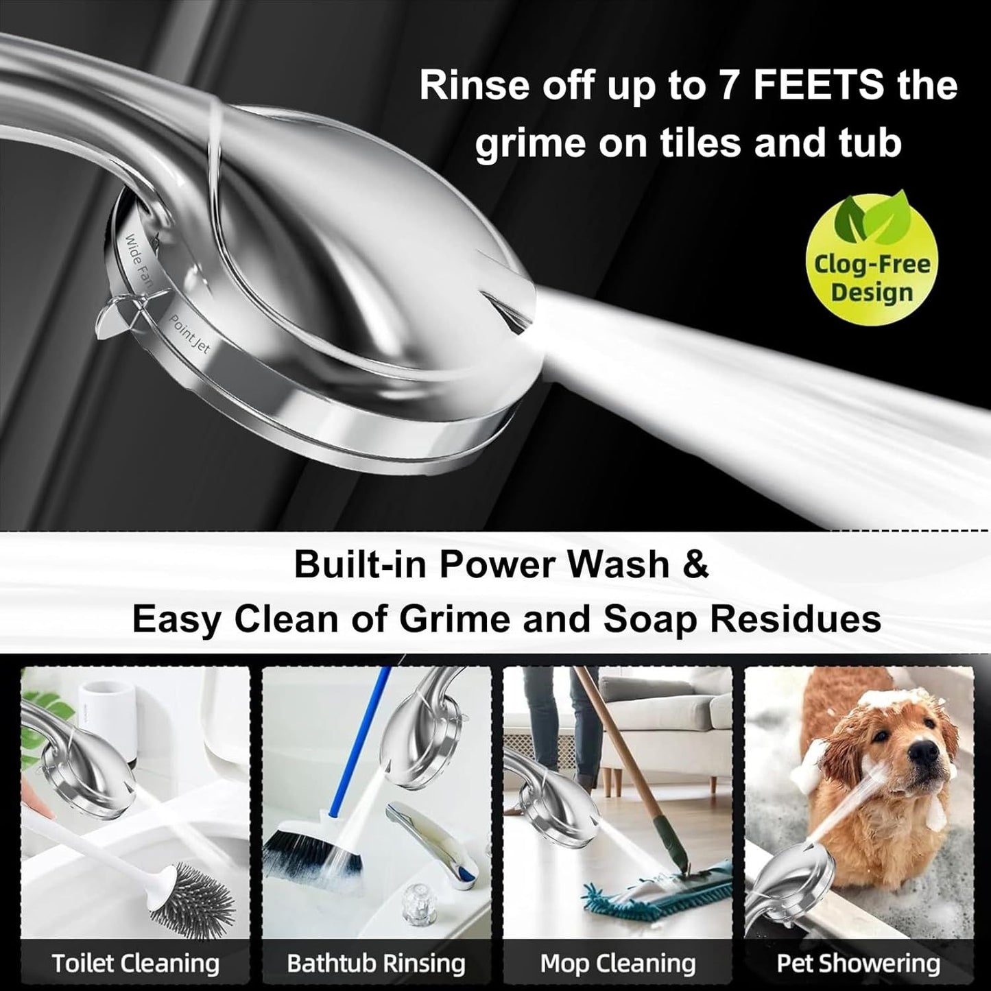 Power Wash Shower Head: 10-Spray, Handheld, Leakproof
