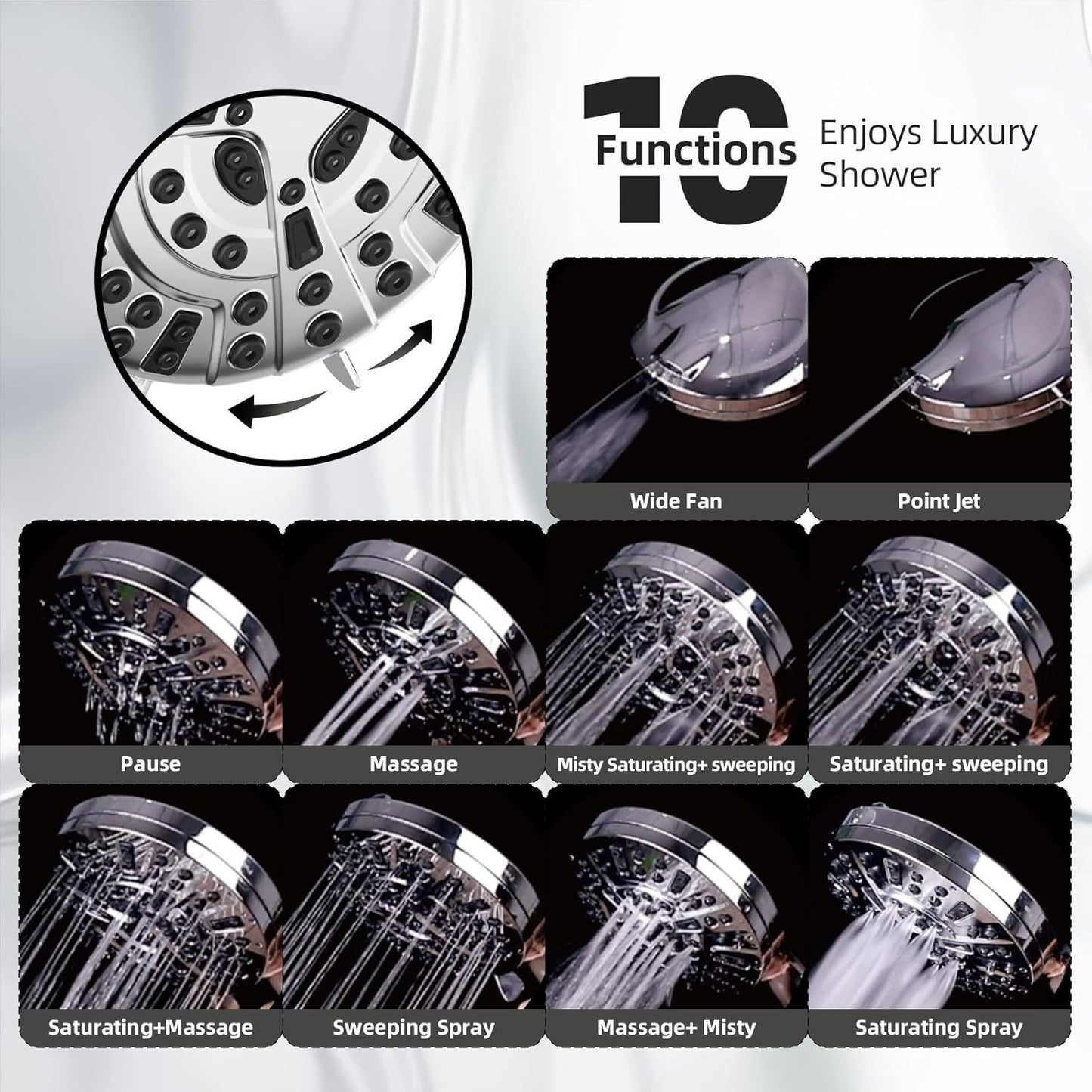 Power Wash Shower Head: 10-Spray, Handheld, Leakproof